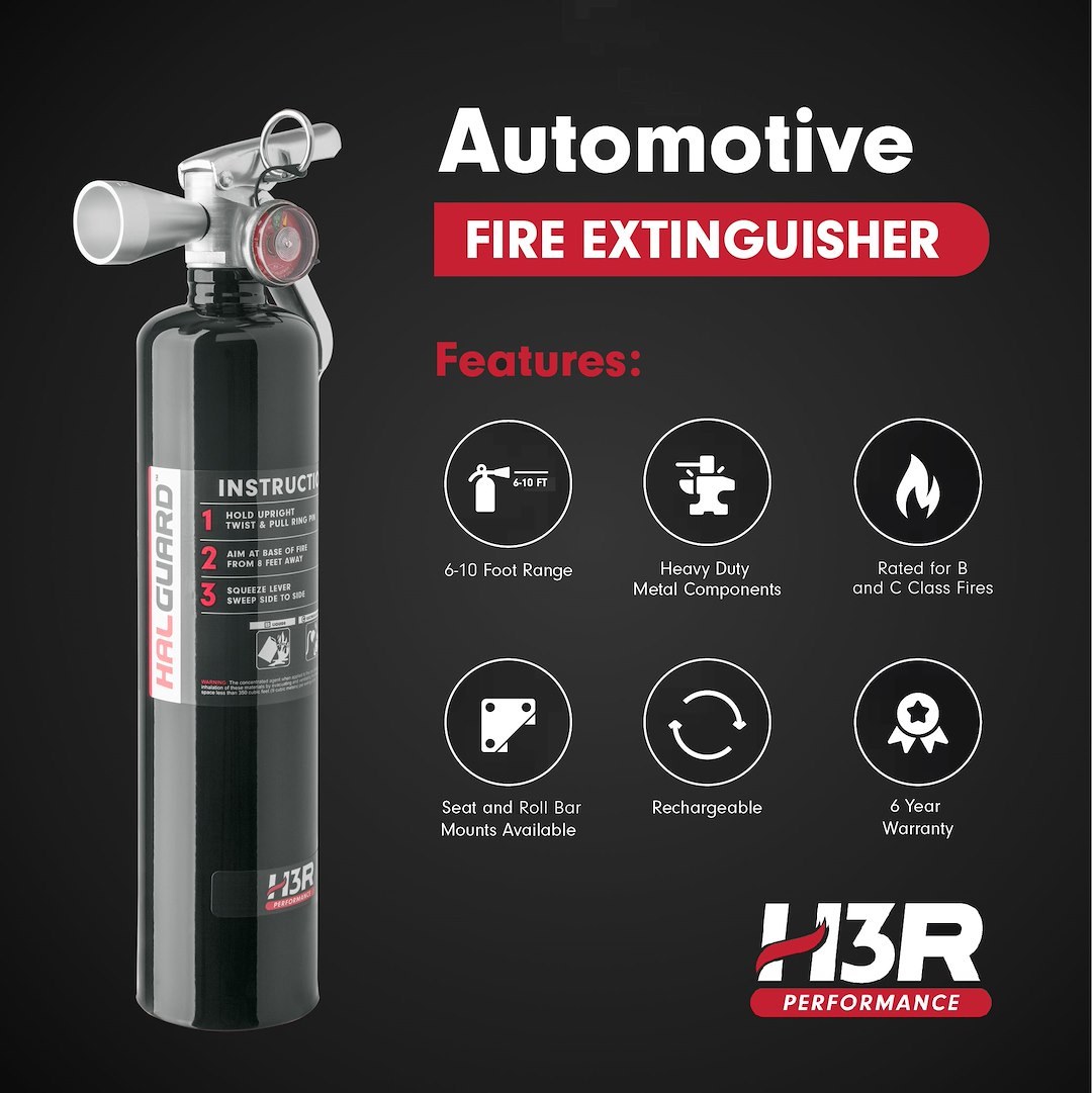 H3R Fire Extinguisher, Halguard ™, Ul Rated 2-B:C, Liquefied Gas Agent, Not Us Coast Guard Approved, 2.5 Pound Bottle, Steel, Black – HG250B