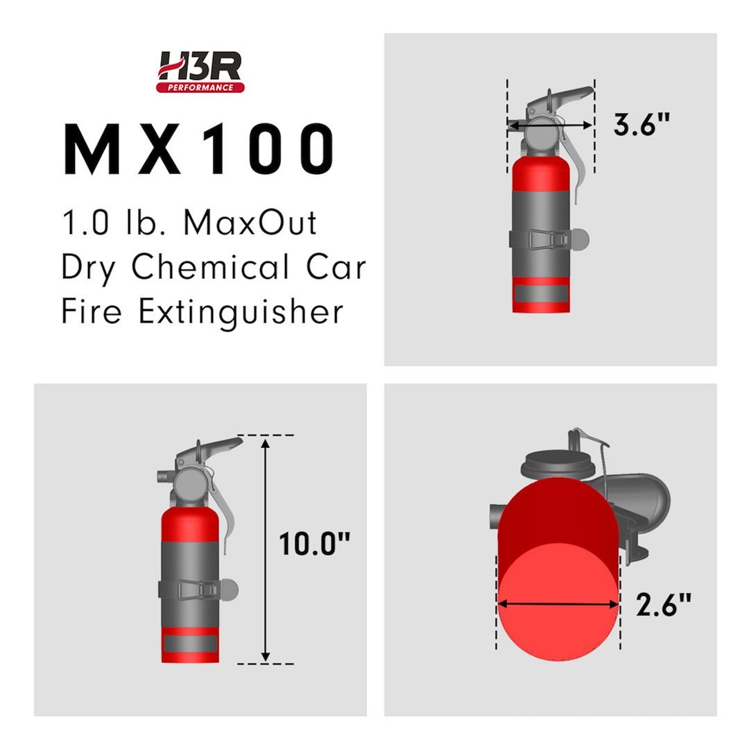 H3R Fire Extinguisher, Maxout ™, Ul Rated 2-B:C, Dry Chemical Agent, Not Us Coast Guard Approved, 1 Pound Bottle, Steel, Black – MX100B