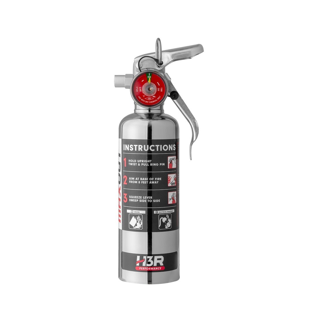 H3R Fire Extinguisher, Maxout ™, Ul Rated 2-B:C, Dry Chemical Agent, Not Us Coast Guard Approved, 1 Pound Bottle, Steel, Chrome – MX100C