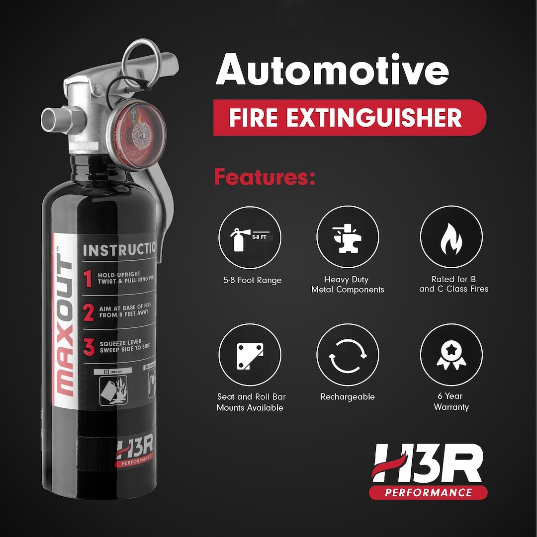 H3R Fire Extinguisher, Maxout ™, Ul Rated 2-B:C, Dry Chemical Agent, Not Us Coast Guard Approved, 1 Pound Bottle, Steel, Chrome – MX100C