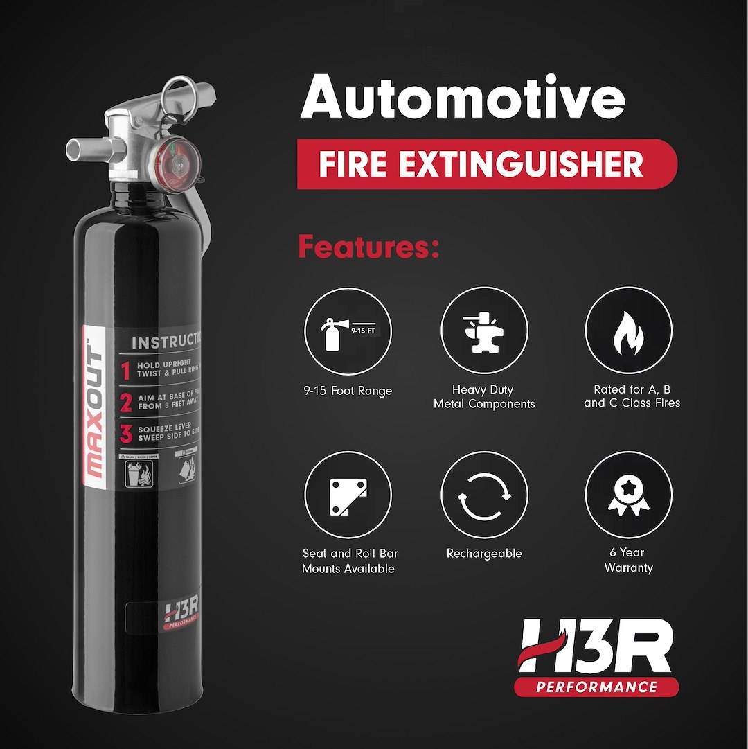 H3R Fire Extinguisher, Maxout ™, Ul Rated 1-A:10-B:C, Dry Chemical Agent, Us Coast Guard Approved, 2.5 Pound Bottle, Steel, Black – MX250B