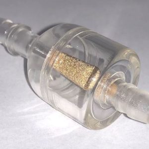 Helix Racing Products Fuel Filter, Complete Assembly, IN-Line, 1/4 Inch Inlet/Outlet, Bullet Shape, 40 Micron Copper Pellet Sinter Element – 118-9302