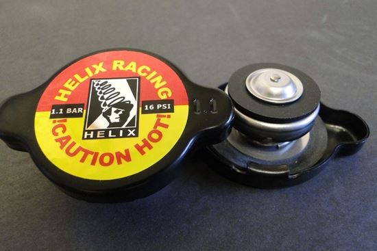 Helix Racing Products Radiator Cap, 16 PSI Maximum Pressure, Round, Without Safety Release Lever, Black, Aluminum Alloy, Helix Logo – 212-1112