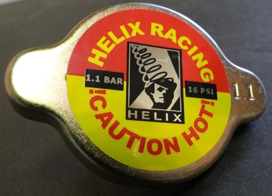 Helix Racing Products Radiator Cap, 16 PSI Maximum Pressure, Round, Without Safety Release Lever, Gold Anodized, Aluminum Alloy, Helix Logo – 212-1113