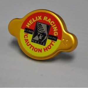 Helix Racing Products Radiator Cap, 16 PSI Maximum Pressure, Round, Without Safety Release Lever, Gold Anodized, Aluminum Alloy, Helix Logo – 212-1113
