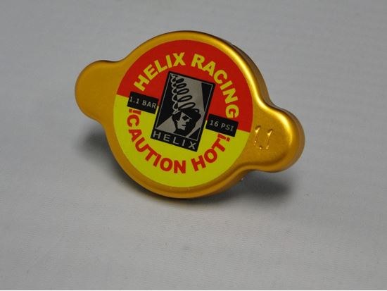 Helix Racing Products Radiator Cap, 16 PSI Maximum Pressure, Round, Without Safety Release Lever, Gold Anodized, Aluminum Alloy, Helix Logo – 212-1113