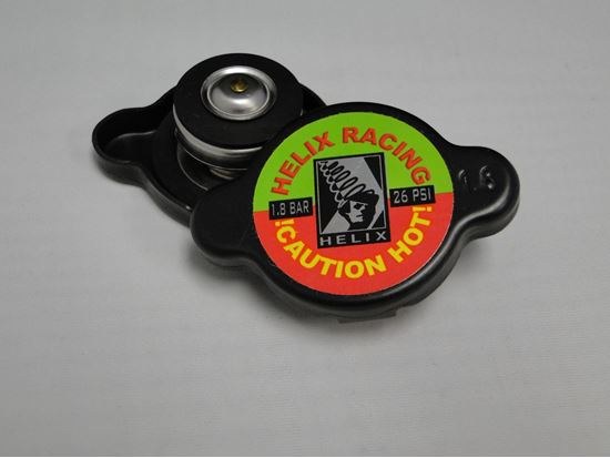 Helix Racing Products Radiator Cap, 26 PSI Maximum Pressure, Round, Without Safety Release Lever, Black, Aluminum Alloy, Helix Logo – 212-1801