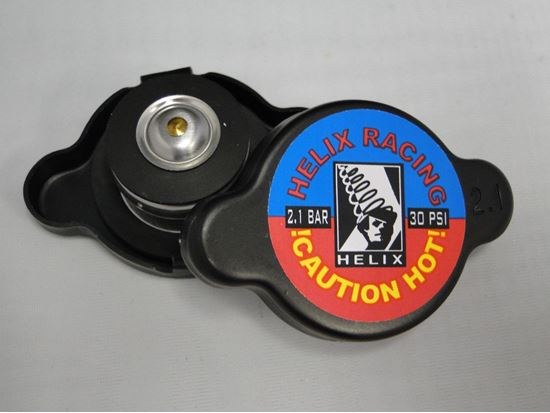 Helix Racing Products Radiator Cap, 30 PSI Maximum Pressure, Round, Without Safety Release Lever, Black, Aluminum Alloy, Helix Logo – 212-2100