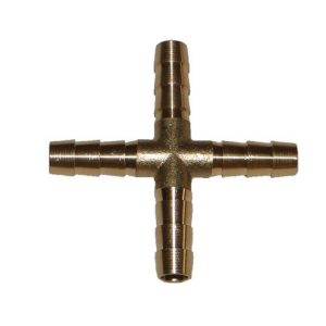 Helix Racing Products Coupler Fitting, 1/4 Inch Hose Barb, 4-WAY Cross, Without O-Ring, Without Jam Nut, Brass, Single – 053-3460