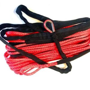 Helix Racing Products Winch Cable, 4000 Pound Capacity, 3/16 Inch Diameter X 50 Foot Length, Synthetic Rope, Red, Loop on Each End – 600-2050
