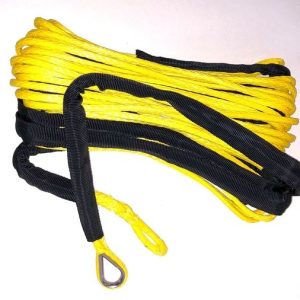 Helix Racing Products Winch Cable, 4000 Pound Capacity, 3/16 Inch Diameter X 50 Foot Length, Synthetic Rope, Yellow, Loop on Each End – 600-3050