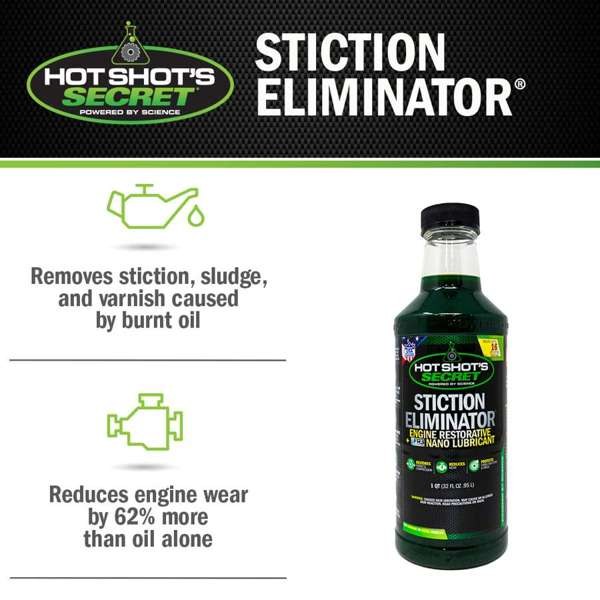 Hot Shots Oil Additive, Stiction Eliminator, Use to Stop Excessive Black Smoke or Bucking or Chugging on Cold Starts/ Clean Injectors – HSS32Z