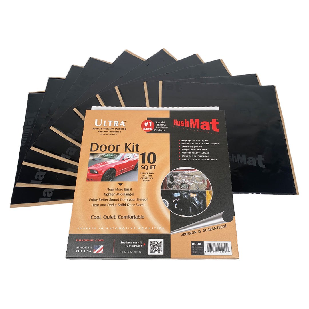 Hushmat Sound Dampening Kit, Ultrawrap ™, Door Kit, Use to Reduce Heat and Noise, 1.5 Millimeter Thickness, Butyl with Aluminum Backing, Black – 10200