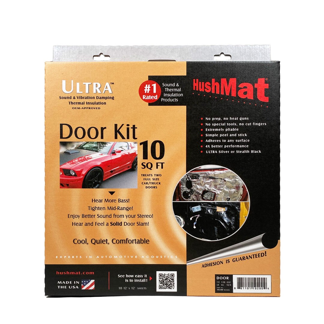 Hushmat Sound Dampening Kit, Ultrawrap ™, Door Kit, Use to Reduce Heat and Noise, 1.5 Millimeter Thickness, Butyl with Aluminum Backing, Black – 10200