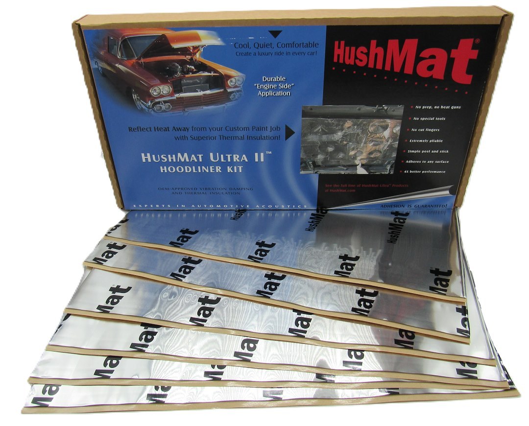 Hushmat Sound Dampening Kit, Ultra Ii™, Hoodliner Kit, Use to Reduce Heat and Noise, 1.5 Millimeter Thickness, Butyl with Aluminum Backing – 50100