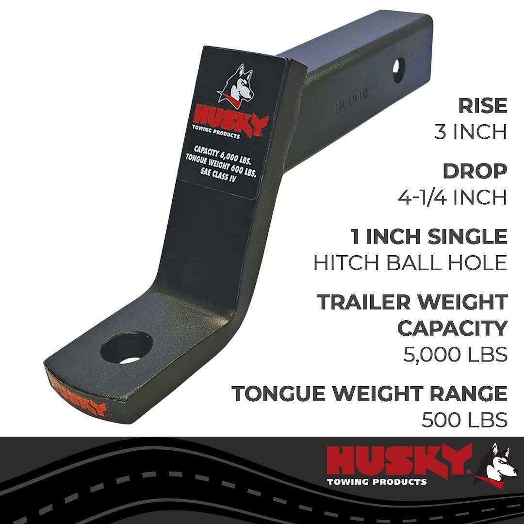 Husky Towing Trailer Hitch Ball Mount, Class III/ IV, Fits 2 Inch Receiver, 5000 Pound Gross Trailer Weight, 4-1/4 Inch Drop/ 3 Inch Rise – 31358