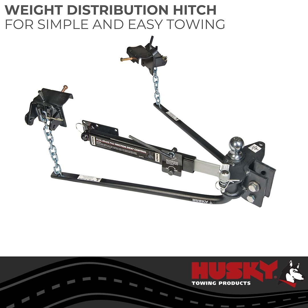 Husky Towing Weight Distribution Hitch, Husky Round Bar, 800 to 1200 Pound Tongue Weight, 12000 Pound Gross Trailer Weight, Without Shank – 33093