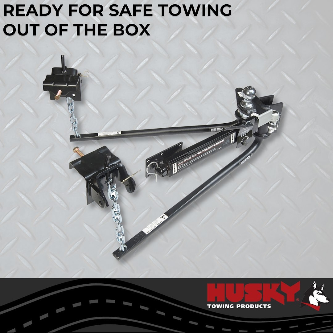 Husky Towing Weight Distribution Hitch, Husky Round Bar, 800 to 1200 Pound Tongue Weight, 12000 Pound Gross Trailer Weight, Without Shank – 33093