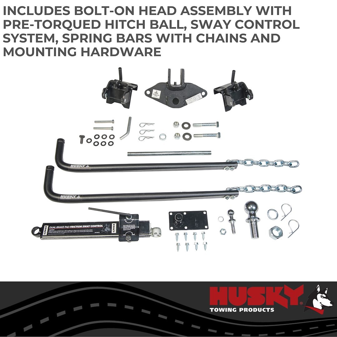 Husky Towing Weight Distribution Hitch, Husky Round Bar, 800 to 1200 Pound Tongue Weight, 12000 Pound Gross Trailer Weight, Without Shank – 33093