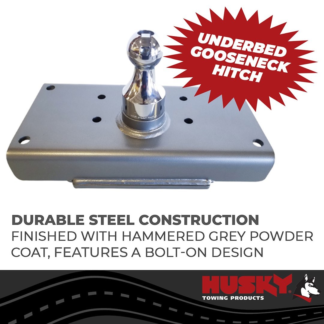 Husky Towing Gooseneck Trailer Hitch, 35000 Pound Gross Weight Capacity/ 8750 Pound Tongue Weight, Under Bed, 2-5/16 Inch Removable Ball – 33207