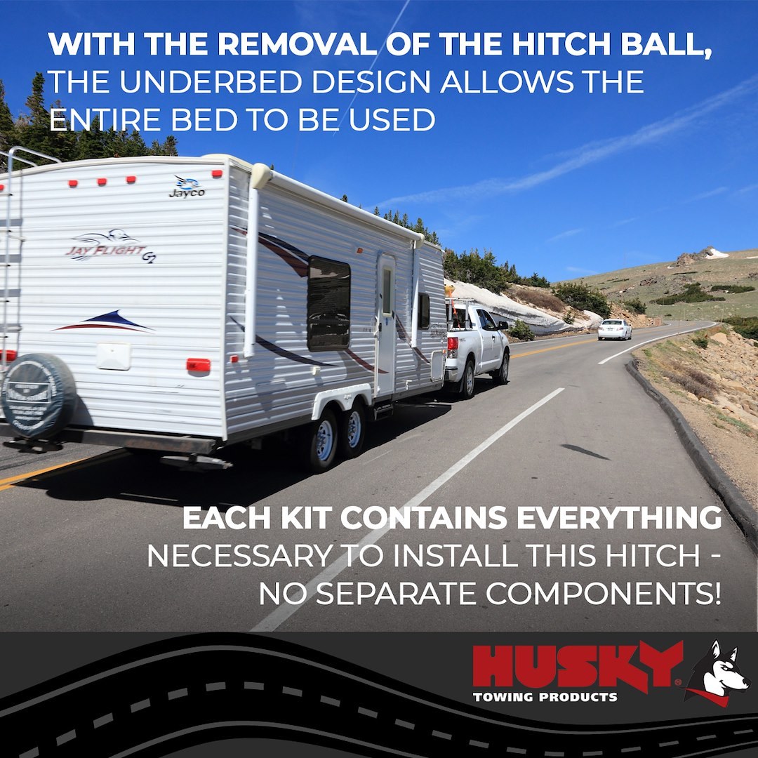 Husky Towing Gooseneck Trailer Hitch, 35000 Pound Gross Weight Capacity/ 8750 Pound Tongue Weight, Under Bed, 2-5/16 Inch Removable Ball – 33207