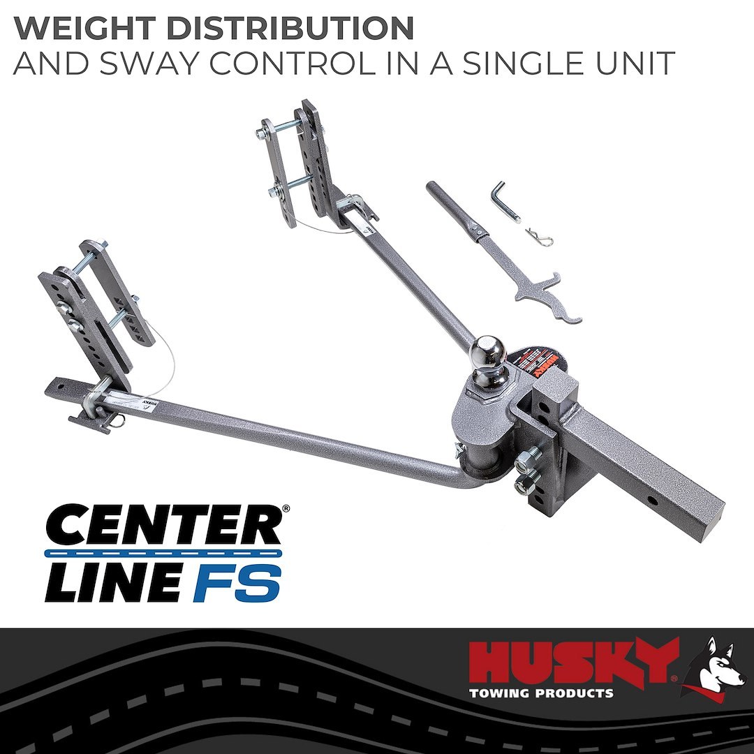 Husky Towing Weight Distribution Hitch, Center Line Clfs, Two Point Round Bar, 400 to 600 Pound Tongue Weight, 6000 Pound Gross Trailer Weight – 33310