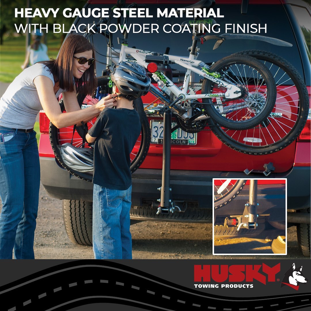 Husky Towing Bike Rack, 2 Inch Receiver Hitch Mount, Holds 2 Bikes, Up to 60 Pound Weight Capacity, Bike Frame Clamp, Without Lock – 81146