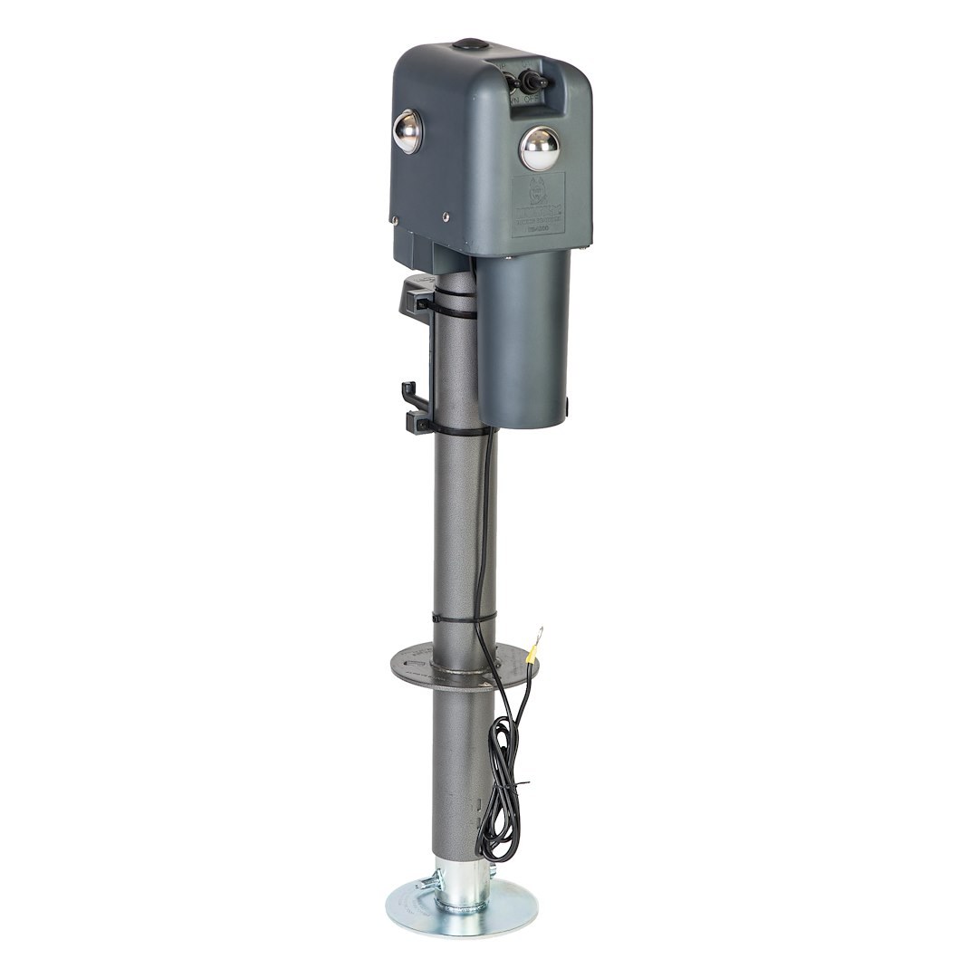 Husky Towing Trailer Tongue Jack, Brute, Electric, 4500 Pound Capacity, 18 Inch Travel, With 6 Inch Drop Down Leg, 3 Standard Leds – 87247