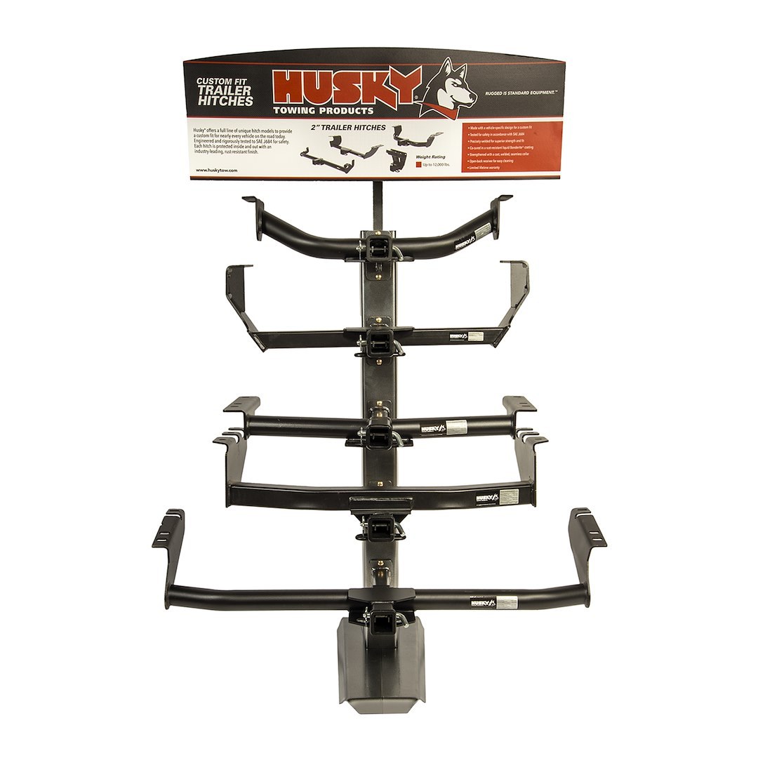 Husky Towing Point of Purchase Display, Trailer Hitches, Floor Stand, Holds 5 Hitchs, Hitches Sold Seperate – 90340