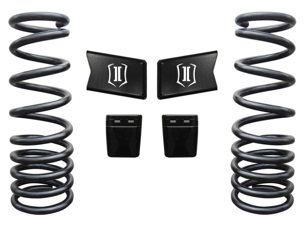 ICON Vehicle Dynamics Coil Spring, 2-1/2 Inch Lift, Painted, Black, Set of 2, With Stabilizer Bar Spacers/ Bump Stops – 212500