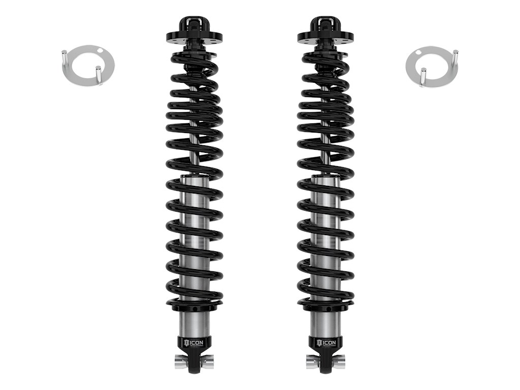 ICON Vehicle Dynamics Coil Over Shock Absorber, Non Adjustable Valving, 2 to 3 Inch Lift, Pigtail Spring, Black/ Silver – 48610