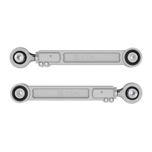 ICON Vehicle Dynamics Control Arm, Delta Joint, Boxed, Non Adjustable, Silver, Billet Aluminum, Non Greaseable, Set of 2 – 54102