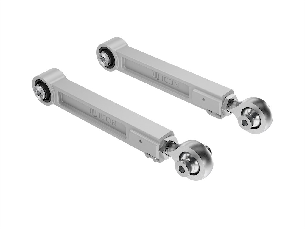 ICON Vehicle Dynamics Control Arm, Delta Joint, Boxed, Non Adjustable, Silver, Billet Aluminum, Non Greaseable, Set of 2 – 54102