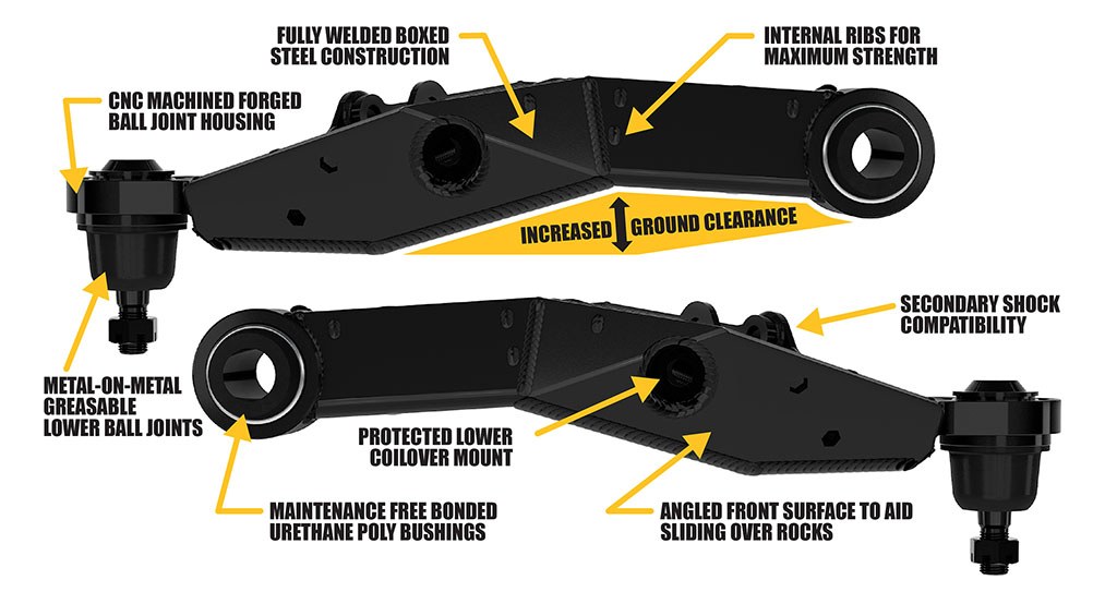 ICON Vehicle Dynamics Control Arm, Boxed, Adjustable, Black, Steel, Greaseable, Set of 2, Additional Parts Required – 54300
