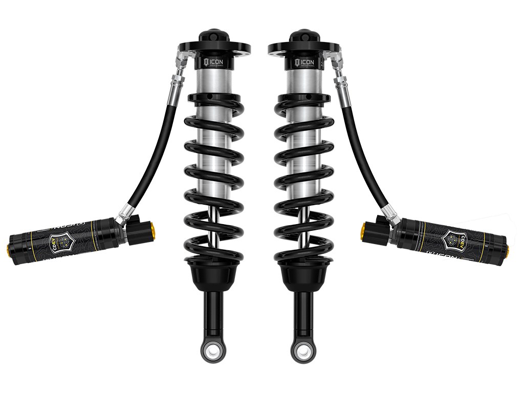 ICON Vehicle Dynamics Coil Over Shock Absorber, Electronic Adjustable Valving, 1-1/4 to 3-1/2 Inch Lift, Pigtail Spring, Black/ Silver – 58770E