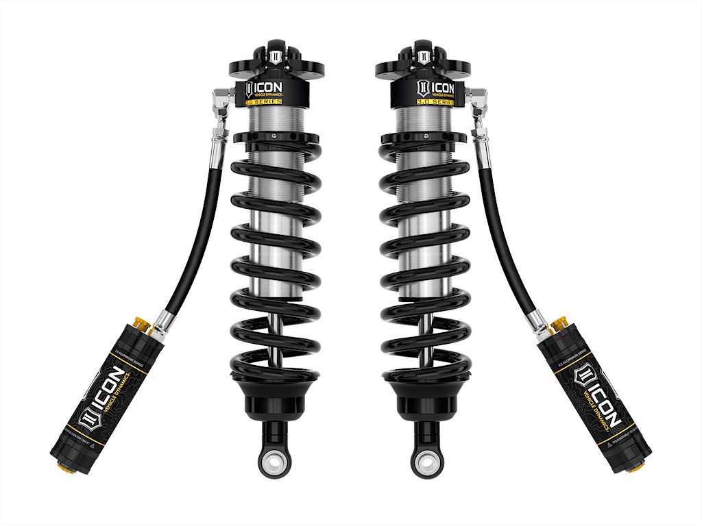 ICON Vehicle Dynamics Coil Over Shock Absorber, 3.0 Performance, Adjustable Valving, 1-1/4 to 3-1/4 Inch Lift, Pigtail Spring, Black/ Silver – 58775C