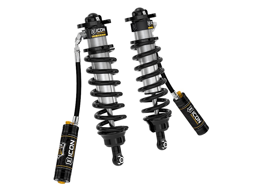 ICON Vehicle Dynamics Coil Over Shock Absorber, 3.0 Performance, Adjustable Valving, 1-1/4 to 3-1/4 Inch Lift, Pigtail Spring, Black/ Silver – 58775C