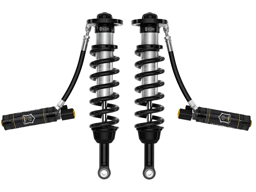 ICON Vehicle Dynamics Coil Over Shock Absorber, 2.5 Series, Electronic Adjustable Valving, 1-1/4 to 3 Inch Lift, Pigtail Spring, Black/ Gray – 58780E