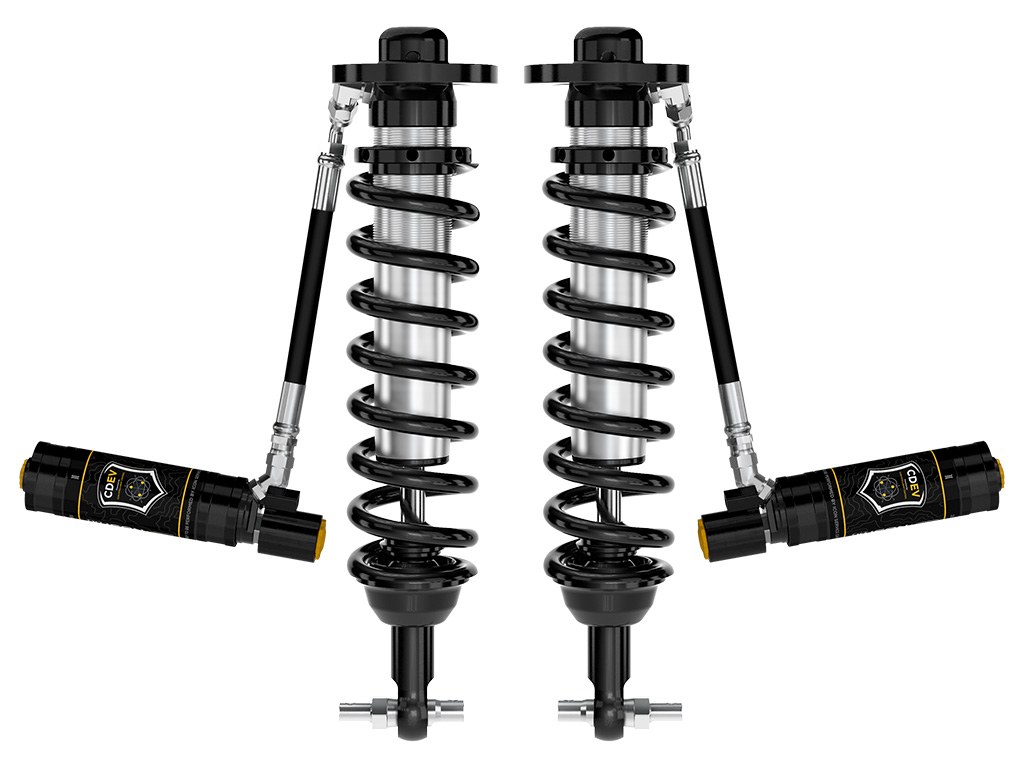 ICON Vehicle Dynamics Coil Over Shock Absorber, 2.5 Series, Electronically Adjustable Valving, 0 to 3 Inch Lift, Pigtail Spring, Black/ Gray – 91818E