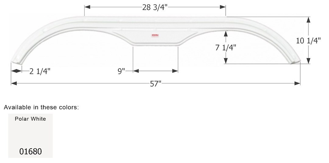 ICON Vehicle Dynamics Fender Skirt, Tandem Axle, Vehicle Fitment: Various Fleetwood Prowler Models, 57 Inch Length X 10-1/4 Inch Height – 01680