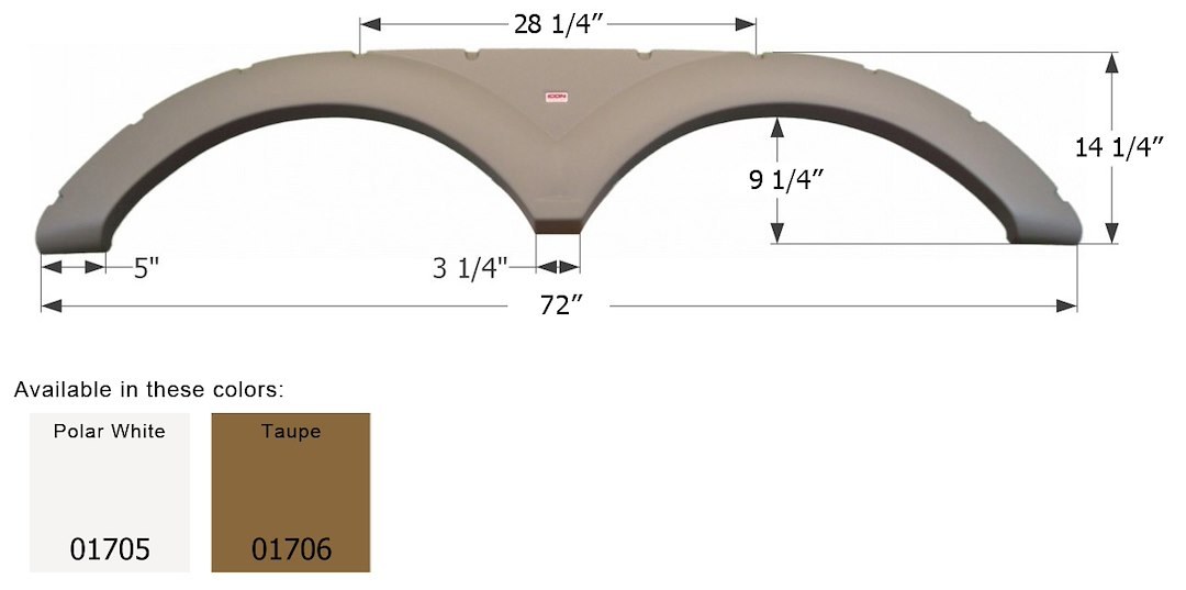 ICON Vehicle Dynamics Fender Skirt, Tandem Axle, Fits Various Keystone Brands Including Challenger, 72 Inch Length X 14-1/4 Inch Height – 01705