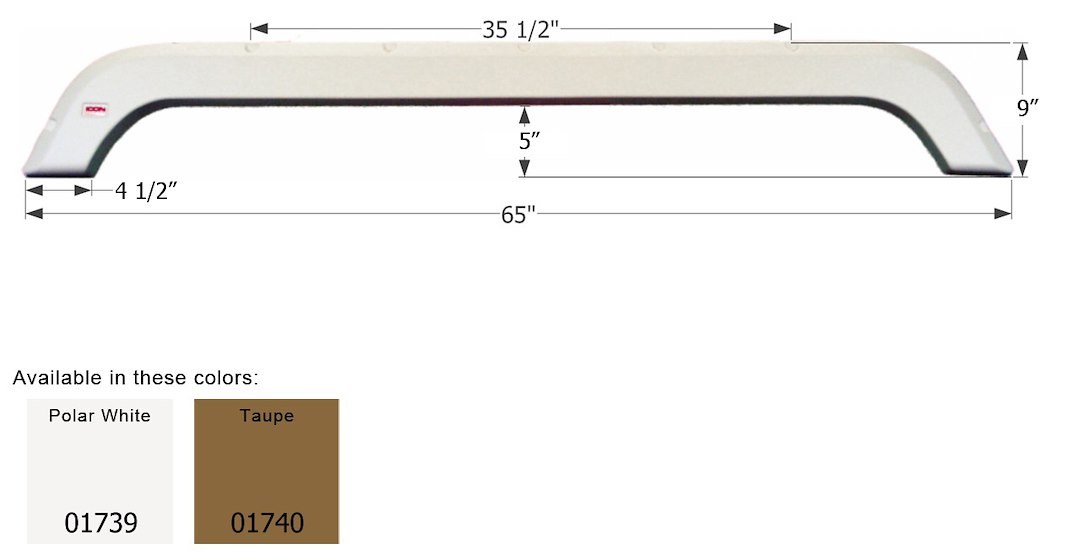 ICON Vehicle Dynamics Fender Skirt, Tandem Axle, Fits Various R-Vision Brands, 65 Inch Length X 9 Inch Height, Taupe, ABS Plastic, Single – 01740