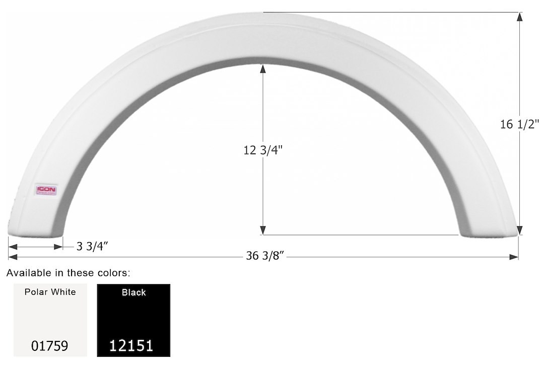 ICON Vehicle Dynamics Fender Skirt, Single Axle, Fits Various Wolverine and Prolite Brands, 36-3/8 Inch Length X 16-1/2 Inch Height – 01759
