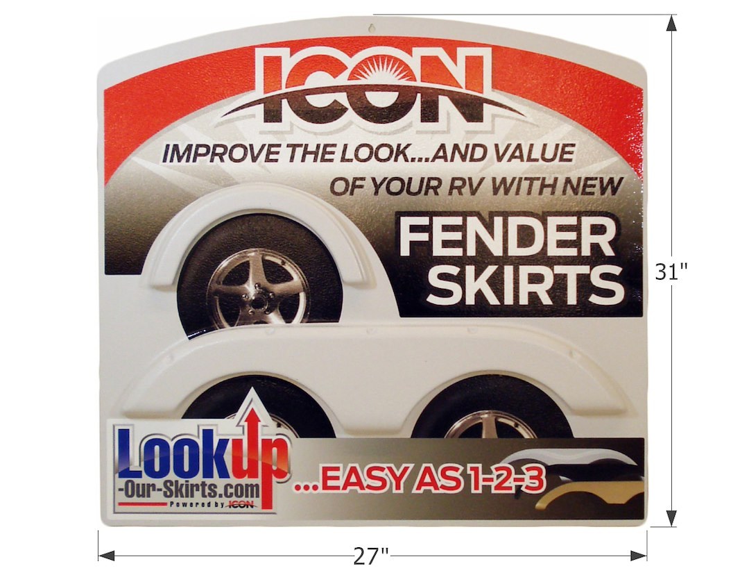 ICON Vehicle Dynamics Point of Purchase Display, Fender Skirt Sign Display, Hanging, 31 Inch Height X 27 Inch Width – 12063