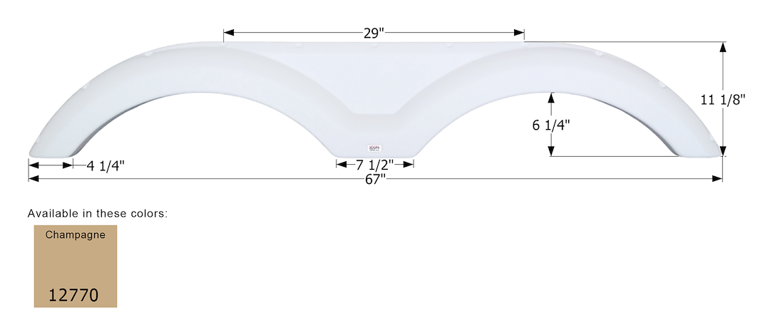 ICON Vehicle Dynamics Fender Skirt, Tandem Axle, Fits Various Sunnybrook and Winnebago Brands, 67 Inch Length X 11-1/8 Inch Height, Champagne – 12770