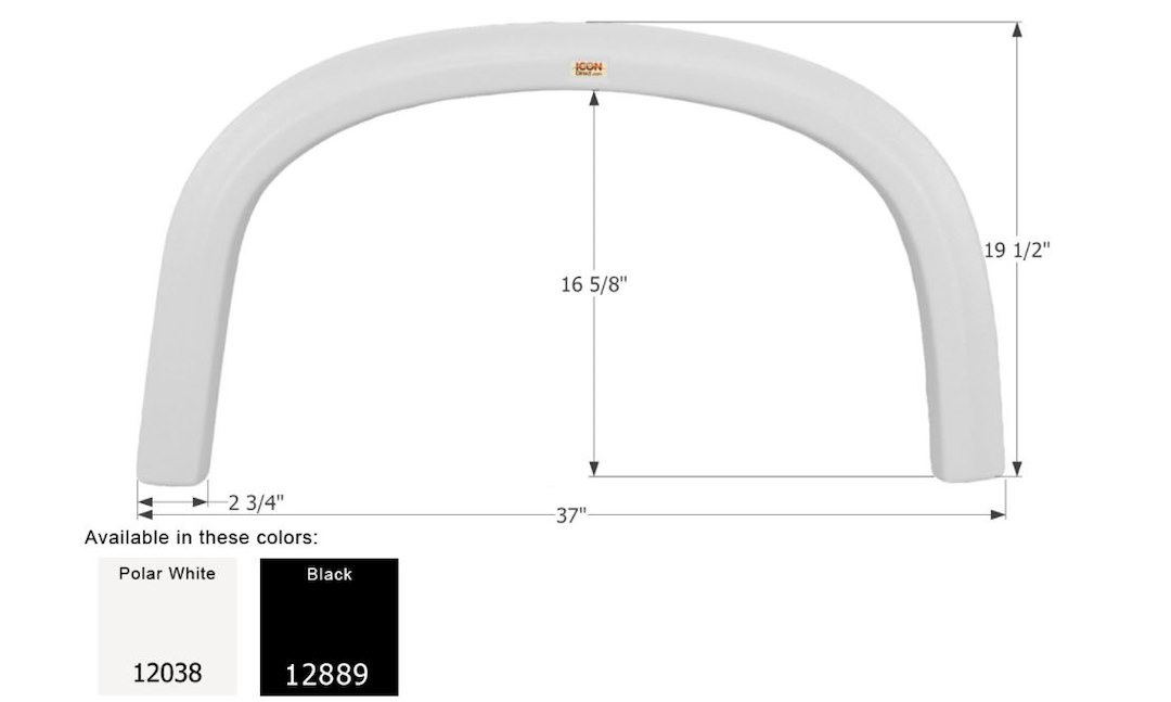 ICON Vehicle Dynamics Fender Skirt, Single Axle, Vehicle Fitment: Four Winds Motorhomes Models, 37 Inch Length X 19-1/2 Inch Height, Black – 12889