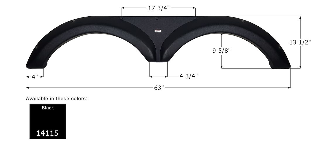 ICON Vehicle Dynamics Fender Skirt, Tandem Axle, Fits Various Jayco Brands Including Jayfeather, 63 Inch Length X 13-1/2 Inch Height, Black – 14115