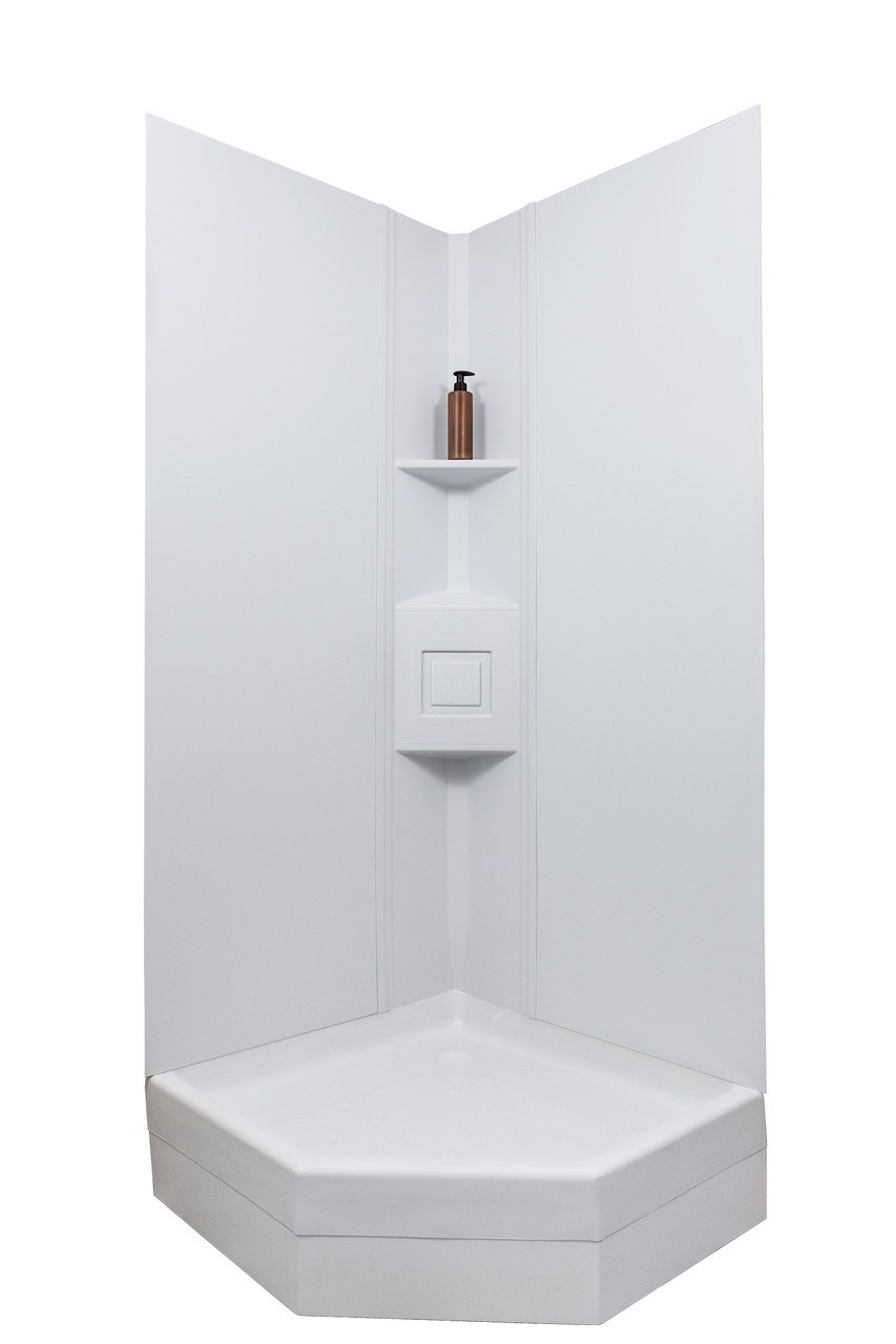 ICON Vehicle Dynamics Shower Surround, 2 Piece Design, 72 Inch X 27 Inch Neo Angle Shower, White, Smooth, ABS Plastic – 15246