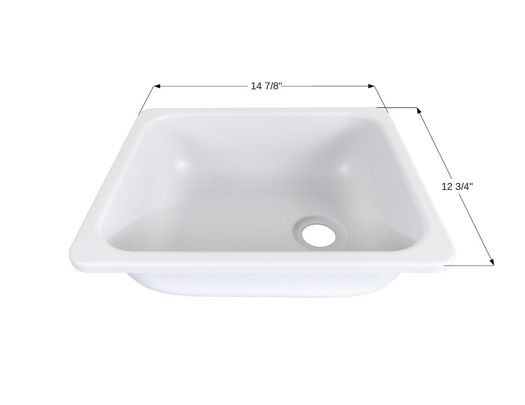 ICON Vehicle Dynamics Sink, 14-7/8 Inch Length X 12-3/4 Inch Width X 5-1/4 Inch Height, Flush Mount, Without Faucet Mount, White, ABS Plastic – 15341
