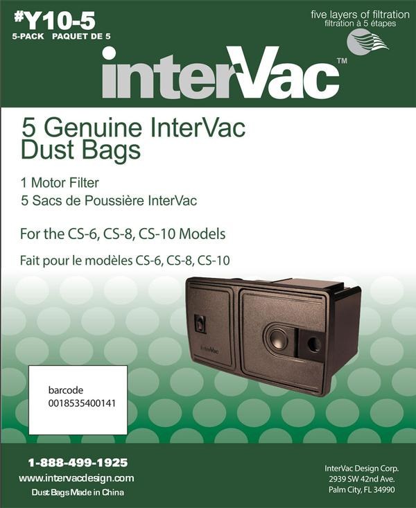 Intervac Vac Vacuum Cleaner Bag, Disposable, Fits Intervac Models CS6/ CS8/ CS8HW Vacuum Cleaner, Filters Down to 3 Microns, Set of 5 – Y10-5
